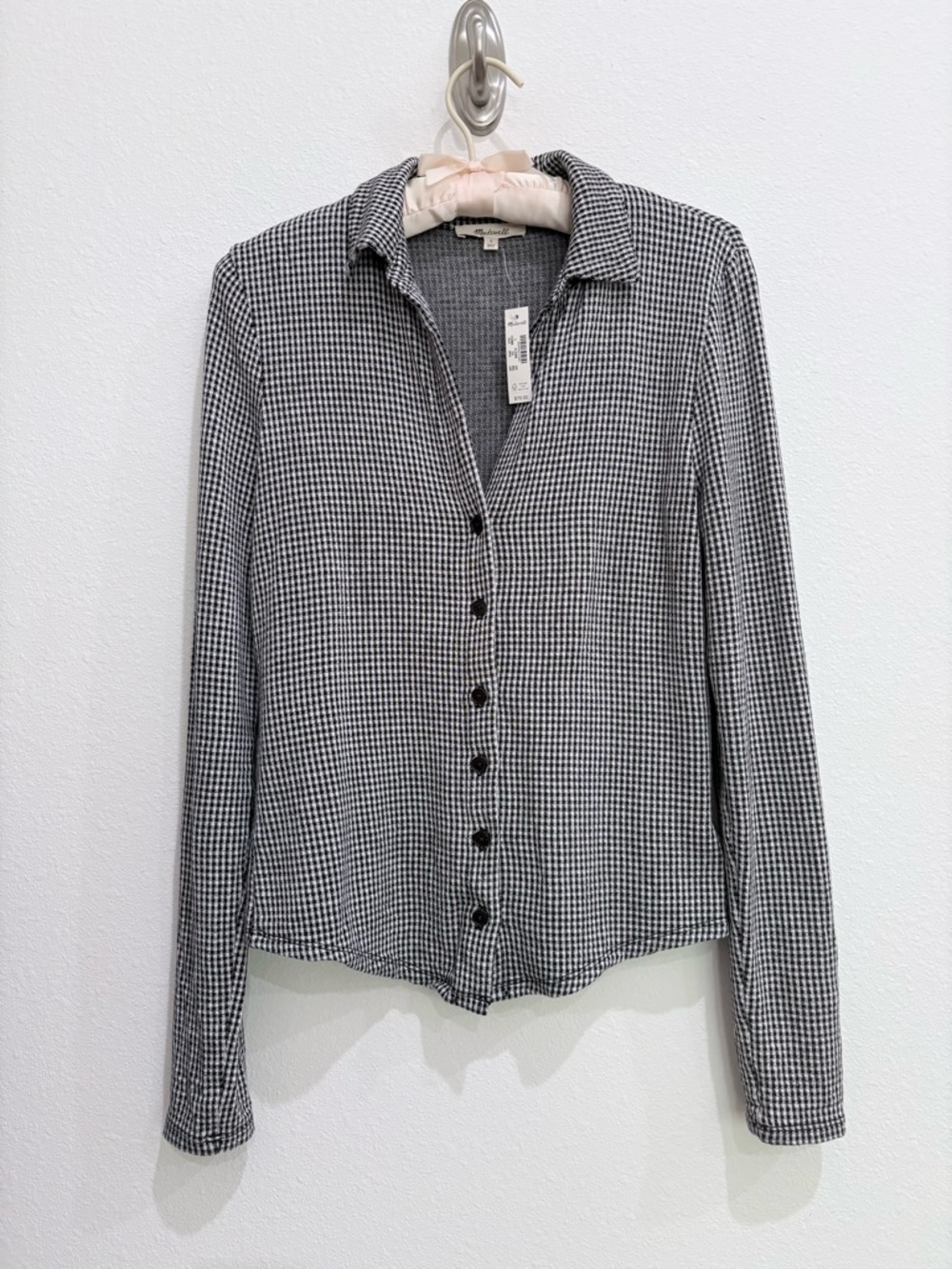 Madewell Camp Black & White Long-Sleeve Top in Gingham French Girl Style Women S